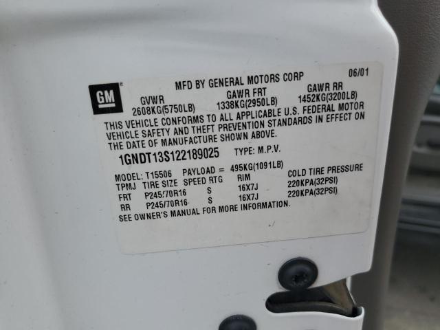 2002 Chevrolet Trailblazer VIN: 1GNDT13S122189025 Lot: 54803354