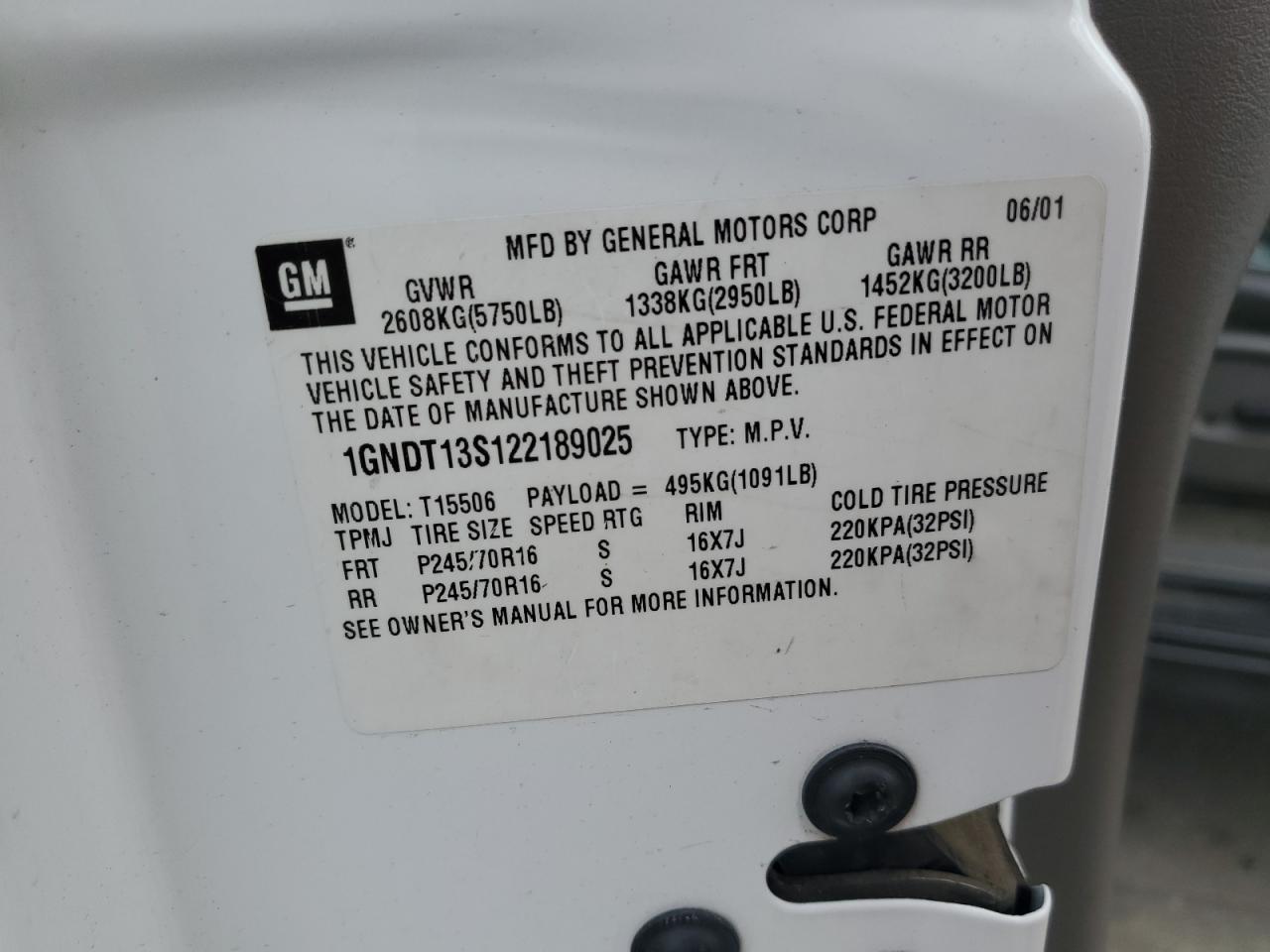 1GNDT13S122189025 2002 Chevrolet Trailblazer