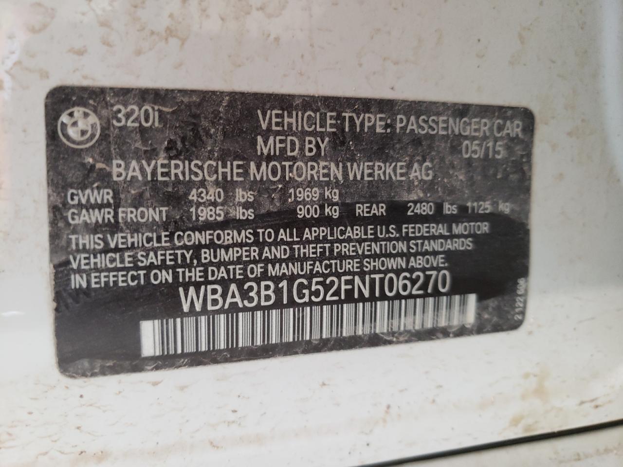 WBA3B1G52FNT06270 2015 BMW 320 I