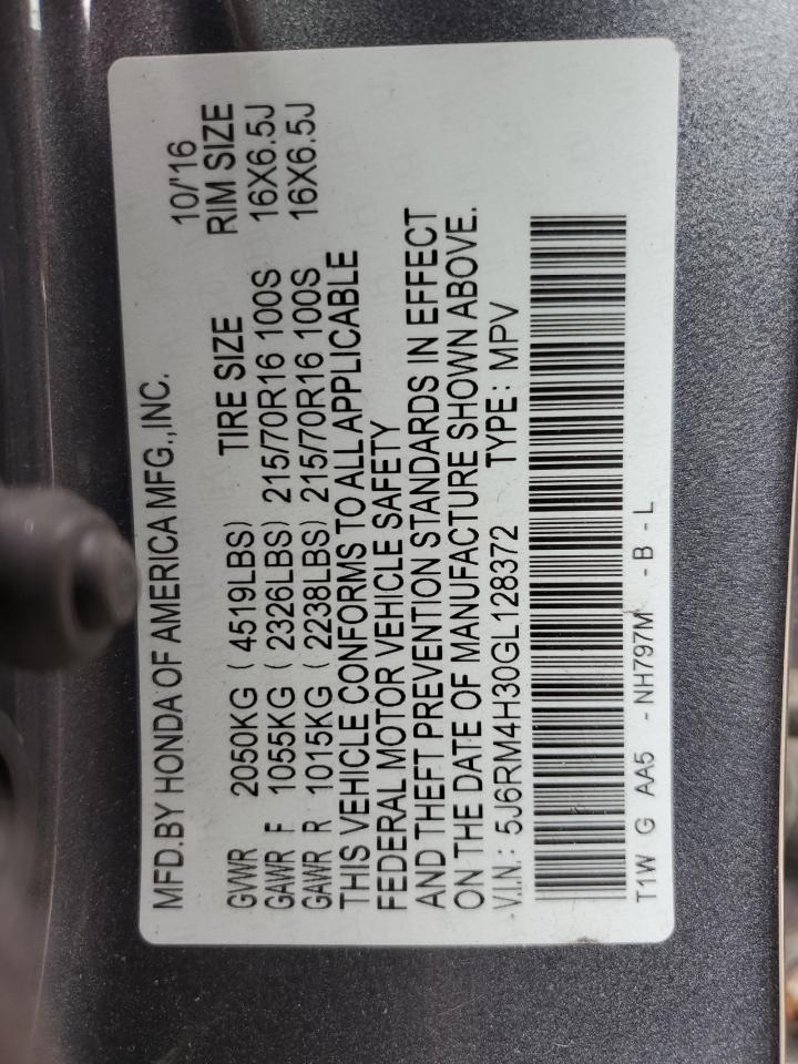 5J6RM4H30GL128372 HONDA CRV 2016