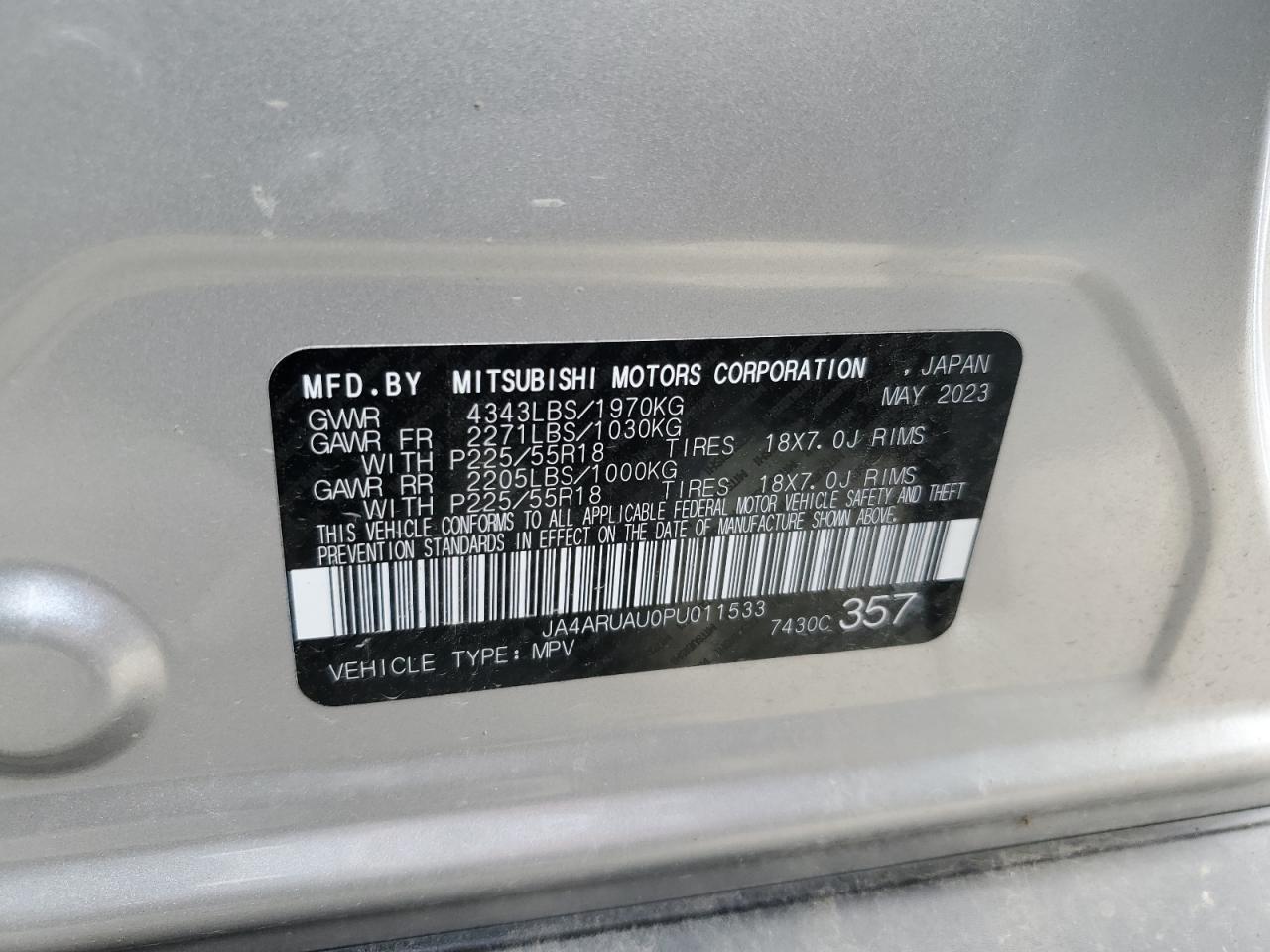 JA4ARUAU0PU011533 2023 Mitsubishi Outlander Sport S/Se