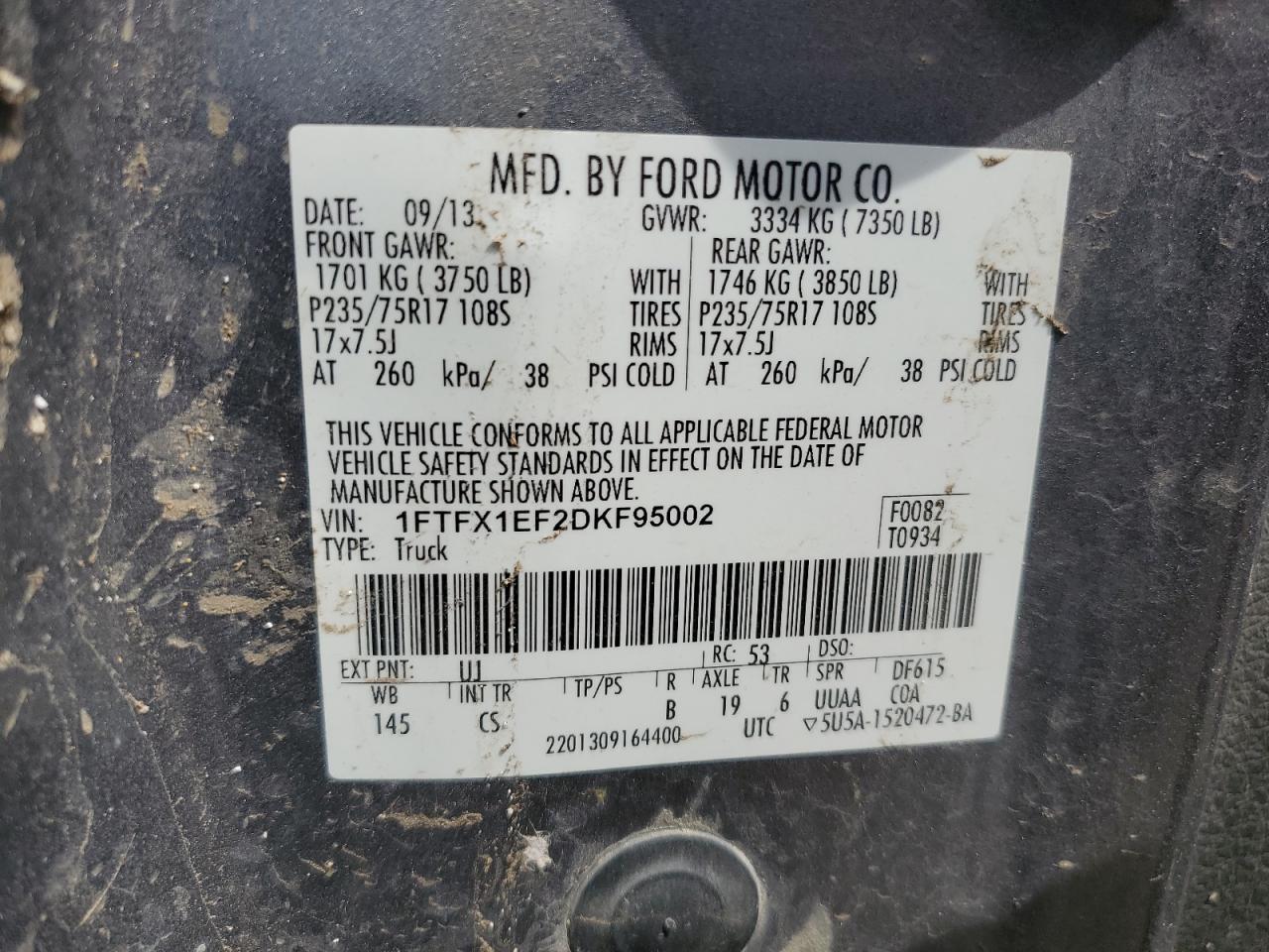 1FTFX1EF2DKF95002 2013 Ford F150 Super Cab