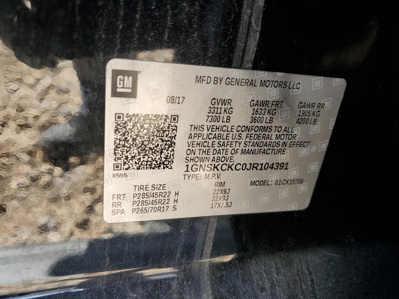 1GNSKCKC0JR104391 CHEVROLET TAHOE 2018