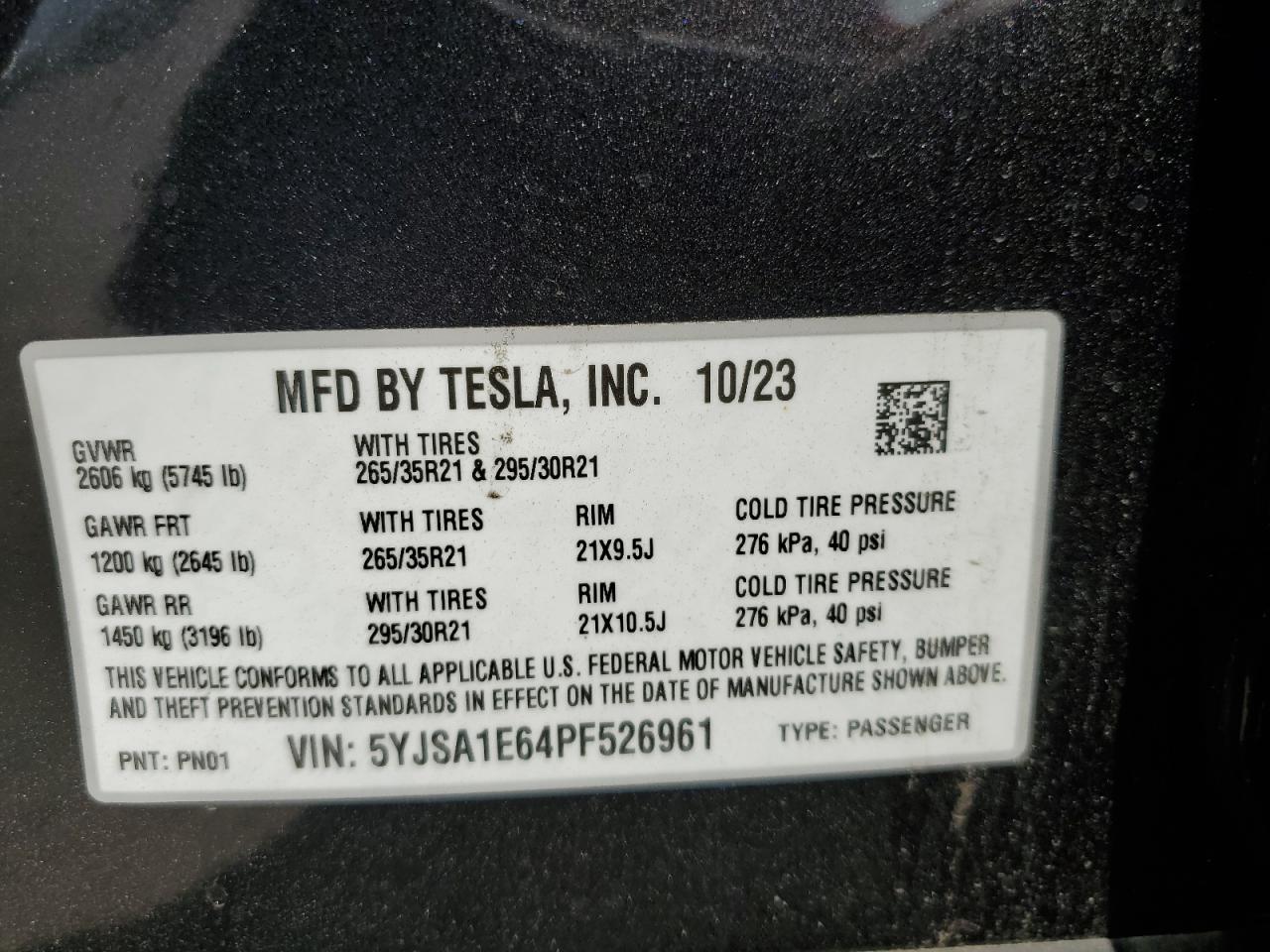 5YJSA1E64PF526961 2023 Tesla Model S