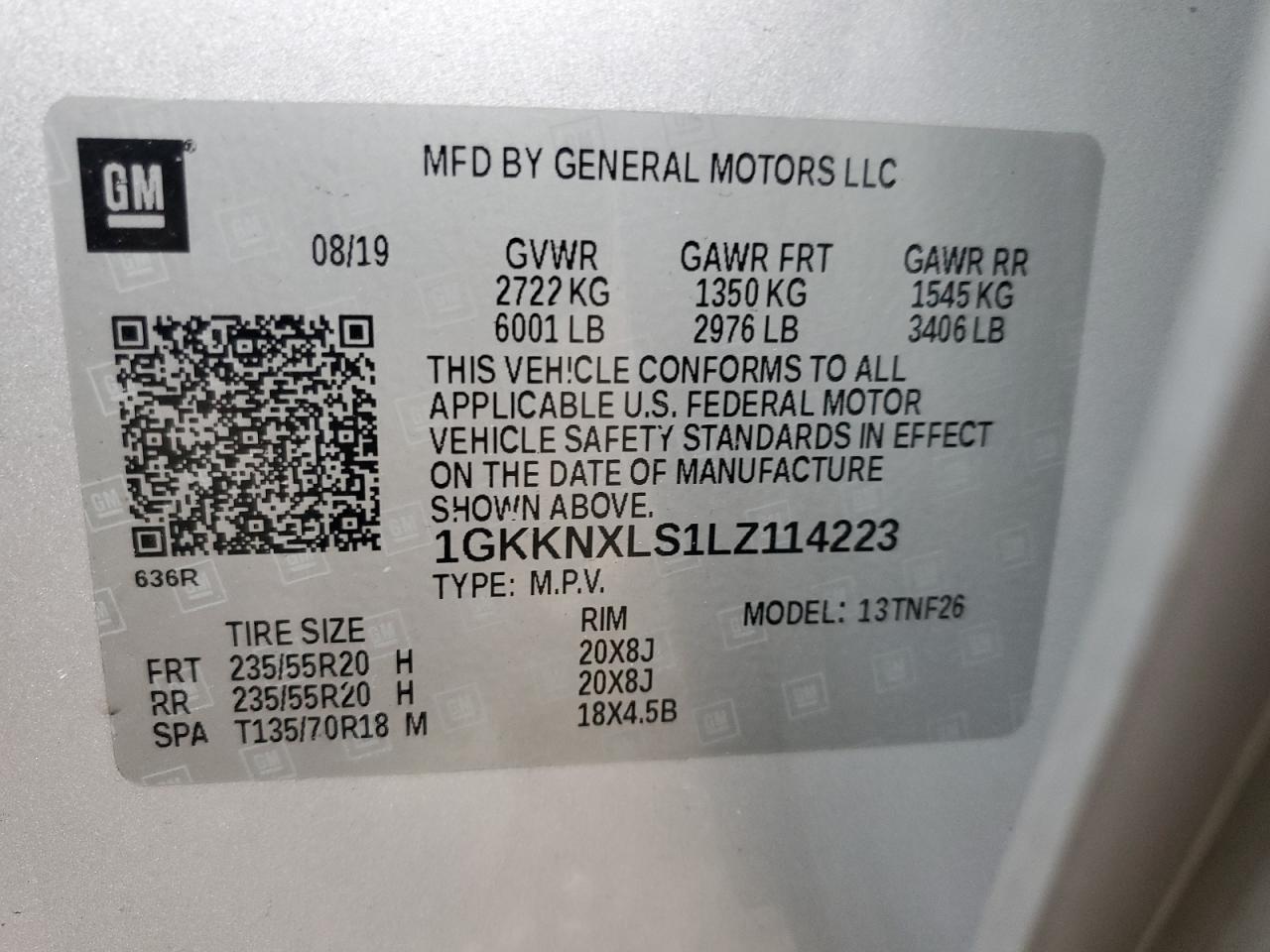 1GKKNXLS1LZ114223 2020 GMC Acadia Denali