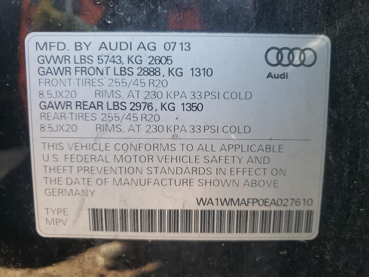 WA1WMAFP0EA027610 2014 Audi Q5 Prestige