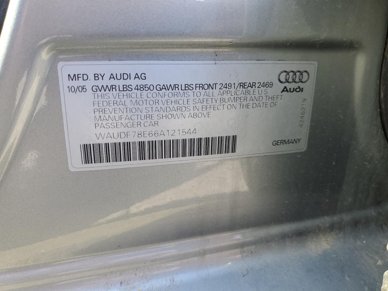 WAUDF78E66A121544 2006 Audi A4 2.0T Quattro