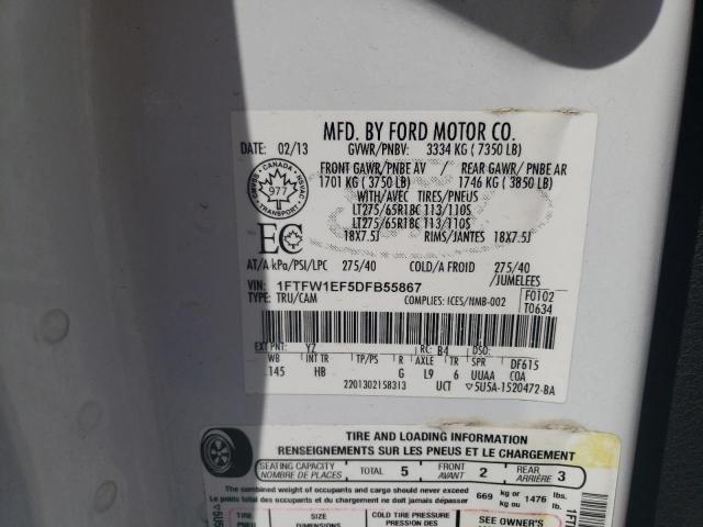2013 Ford F150 Supercrew VIN: 1FTFW1EF5DFB55867 Lot: 55150354