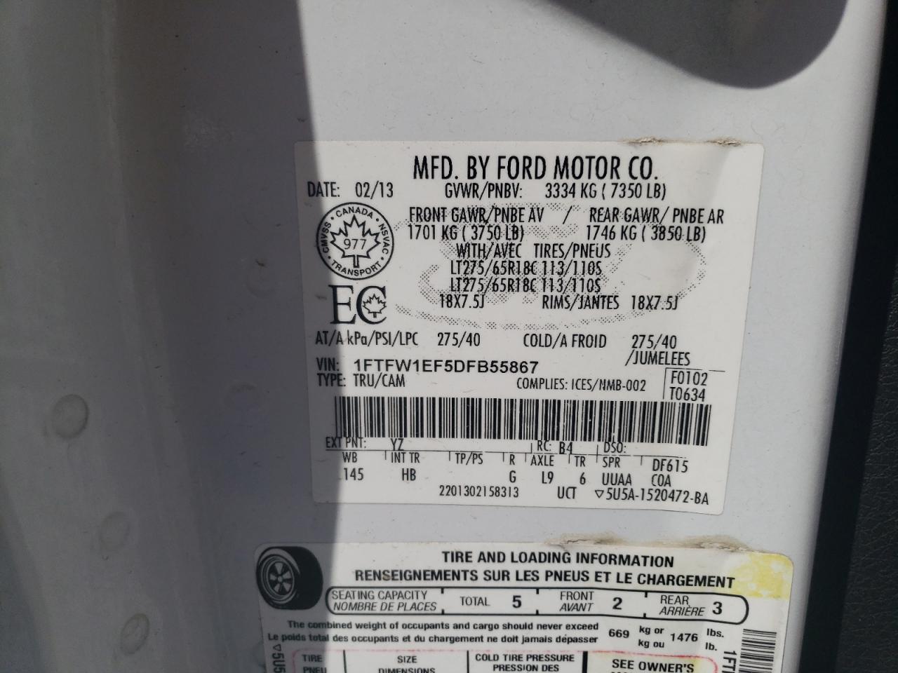 1FTFW1EF5DFB55867 2013 Ford F150 Supercrew