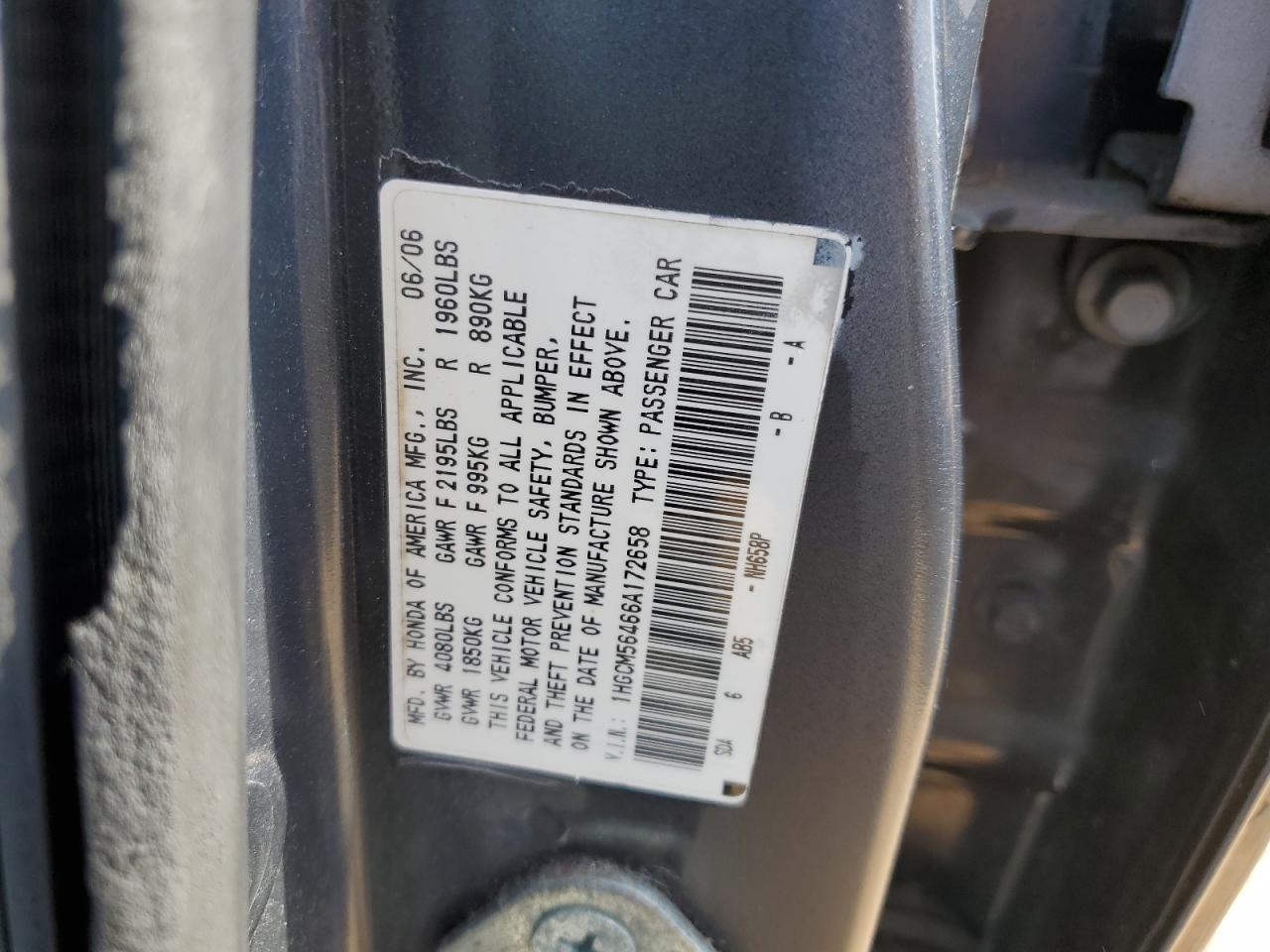 1HGCM56466A172658 2006 Honda Accord Lx