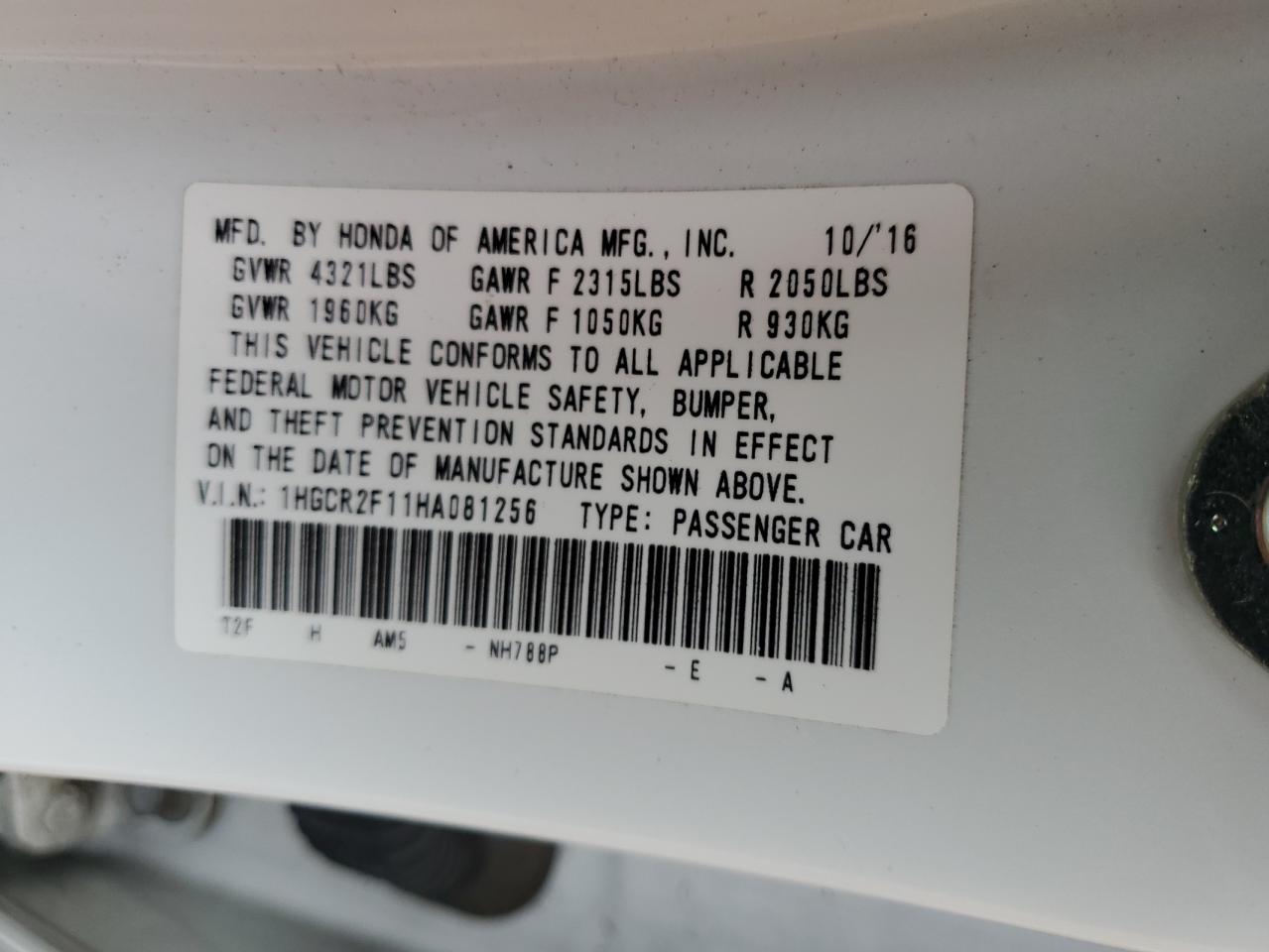 1HGCR2F11HA081256 HONDA ACCORD 2017