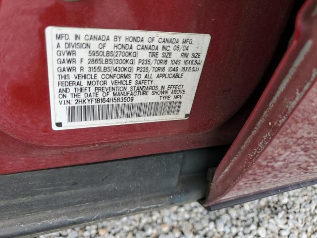 2004 Honda Pilot Lx VIN: 2HKYF18164H583509 Lot: 53273464