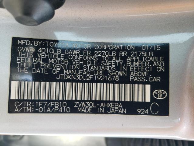 2015 Toyota Prius VIN: JTDKN3DU2F1921678 Lot: 56286374