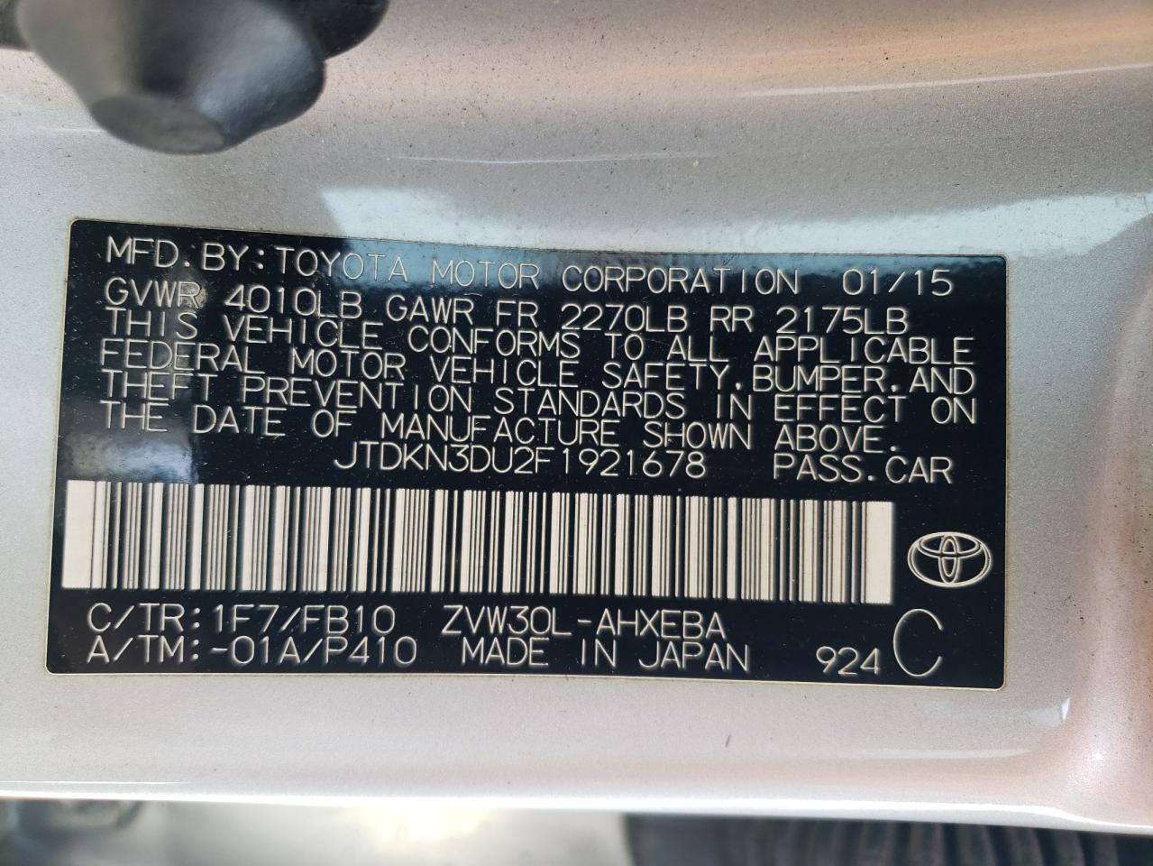 JTDKN3DU2F1921678 2015 Toyota Prius