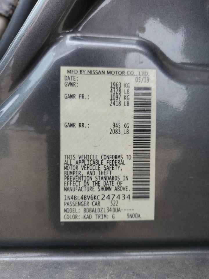 2019 Nissan Altima S vin: 1N4BL4BV6KC247434