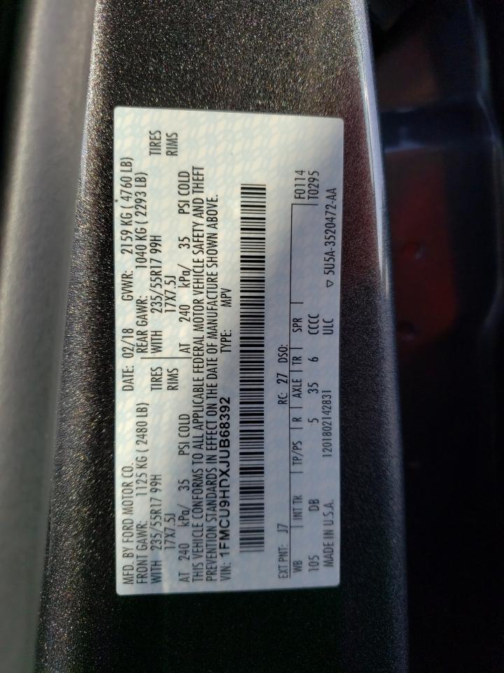 1FMCU9HDXJUB68392 FORD ESCAPE 2018