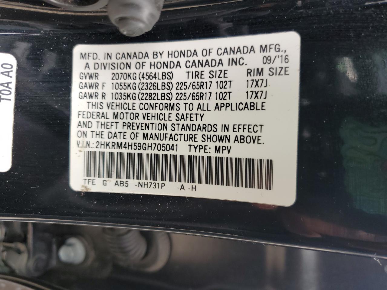 2HKRM4H59GH705041 HONDA CRV 2016