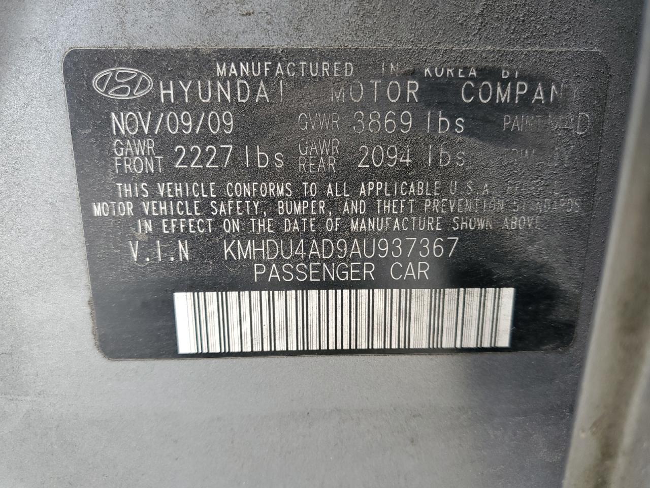 KMHDU4AD9AU937367 2010 Hyundai Elantra Blue