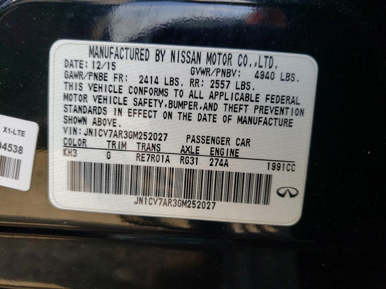 JN1CV7AR3GM252027 2016 Infiniti Q50 Base