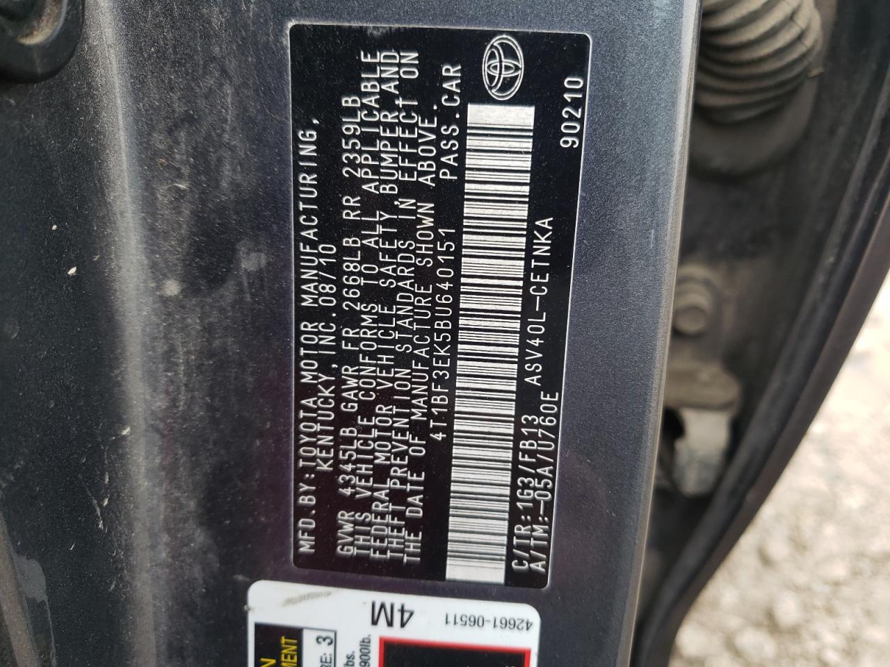 4T1BF3EK5BU640151 2011 Toyota Camry Base