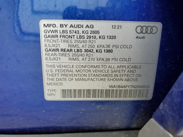 2022 Audi Sq5 Premium Plus VIN: WA1B4AFY7N2049525 Lot: 54651604