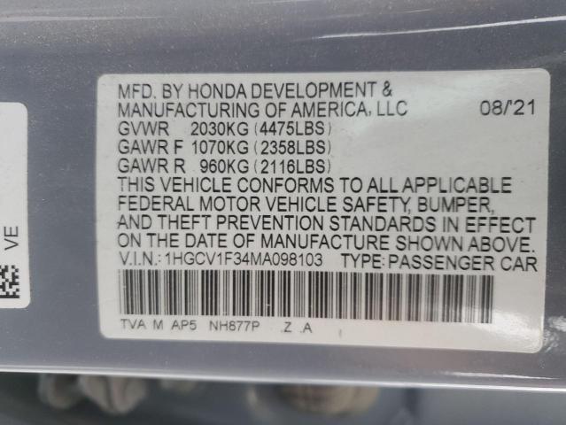 2021 Honda Accord Sport VIN: 1HGCV1F34MA098103 Lot: 55542634