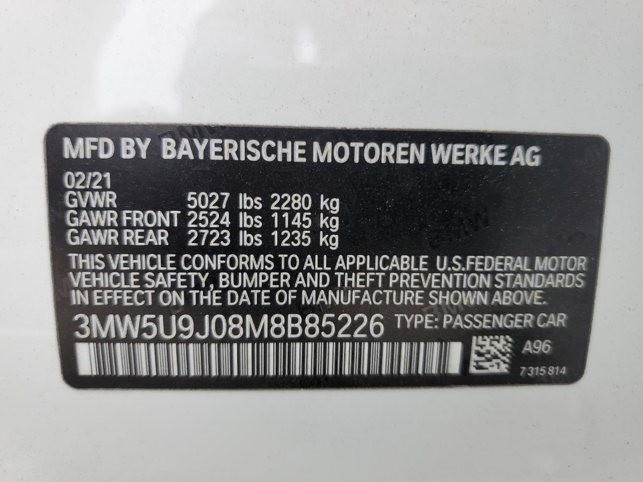 3MW5U9J08M8B85226 2021 BMW M340Xi