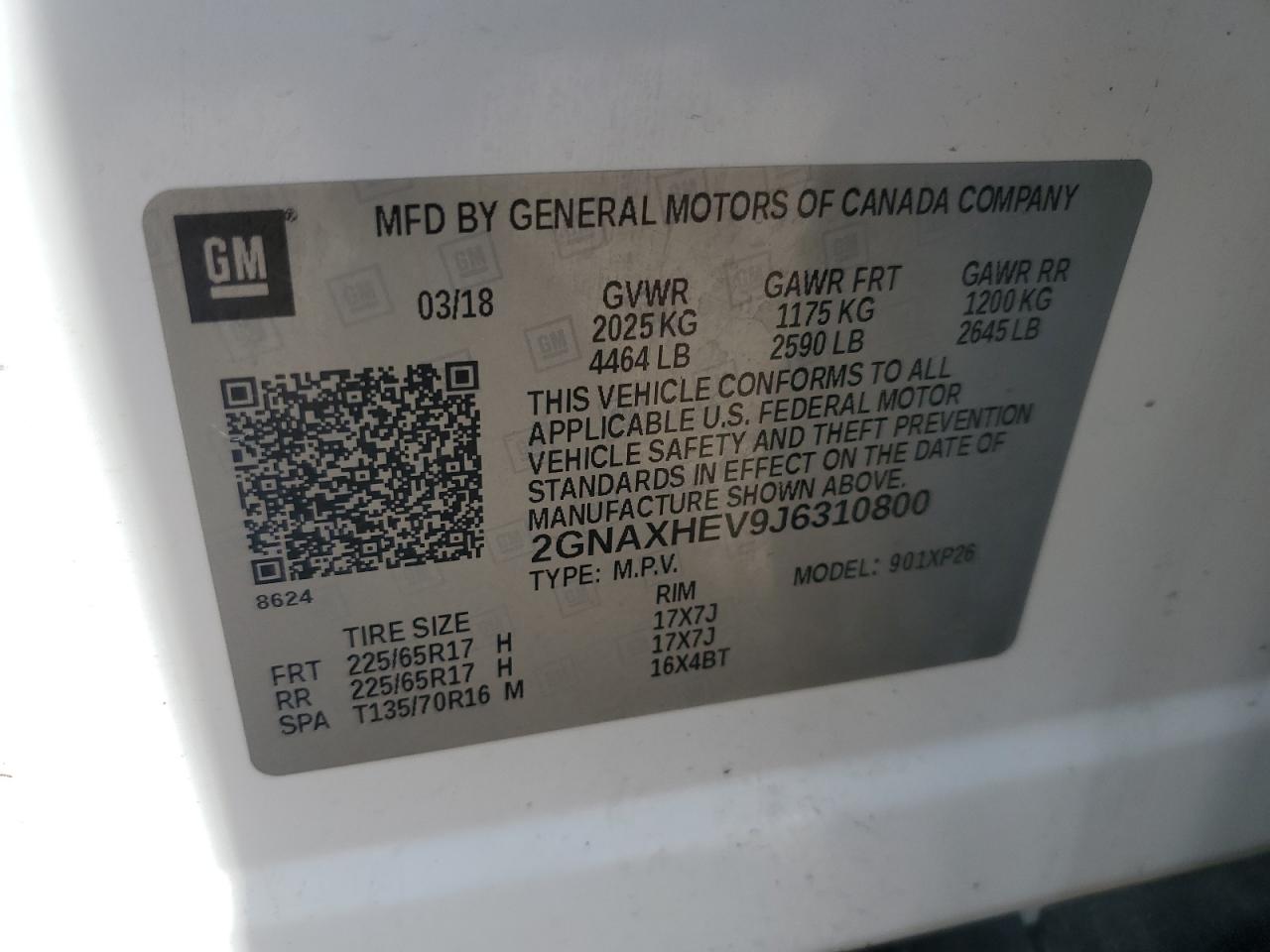 2GNAXHEV9J6310800 2018 Chevrolet Equinox Ls