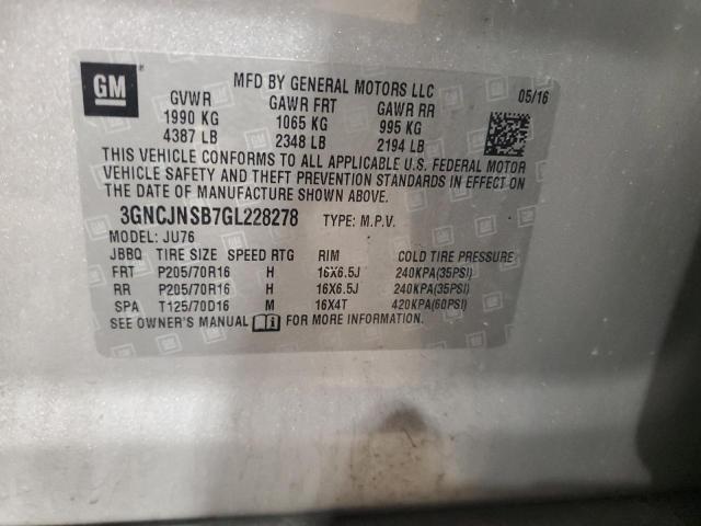 2016 Chevrolet Trax Ls VIN: 3GNCJNSB7GL228278 Lot: 54810064