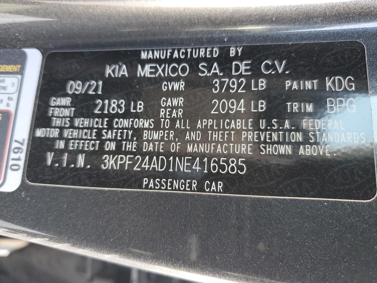 3KPF24AD1NE416585 2022 Kia Forte Fe