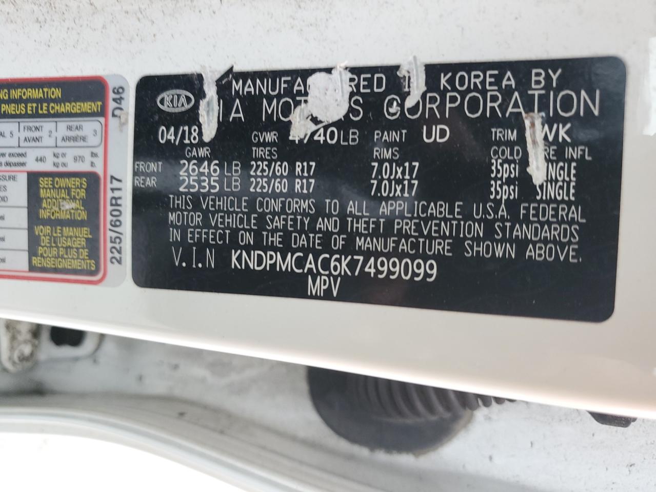 KNDPMCAC6K7499099 2019 Kia Sportage Lx