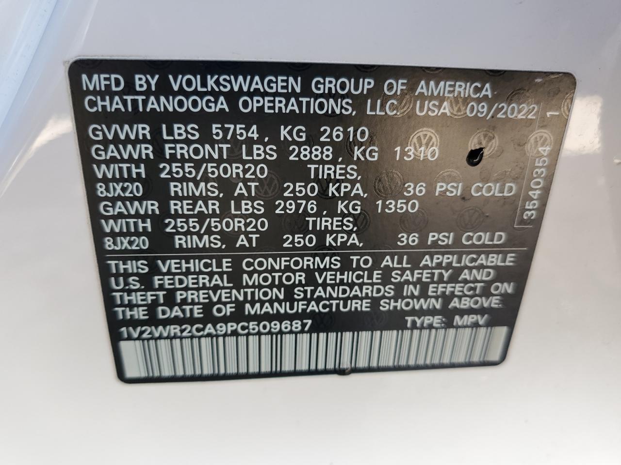 1V2WR2CA9PC509687 2023 Volkswagen Atlas Se