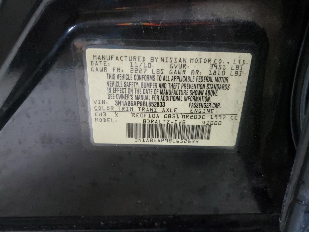 3N1AB6AP9BL652833 2011 Nissan Sentra 2.0