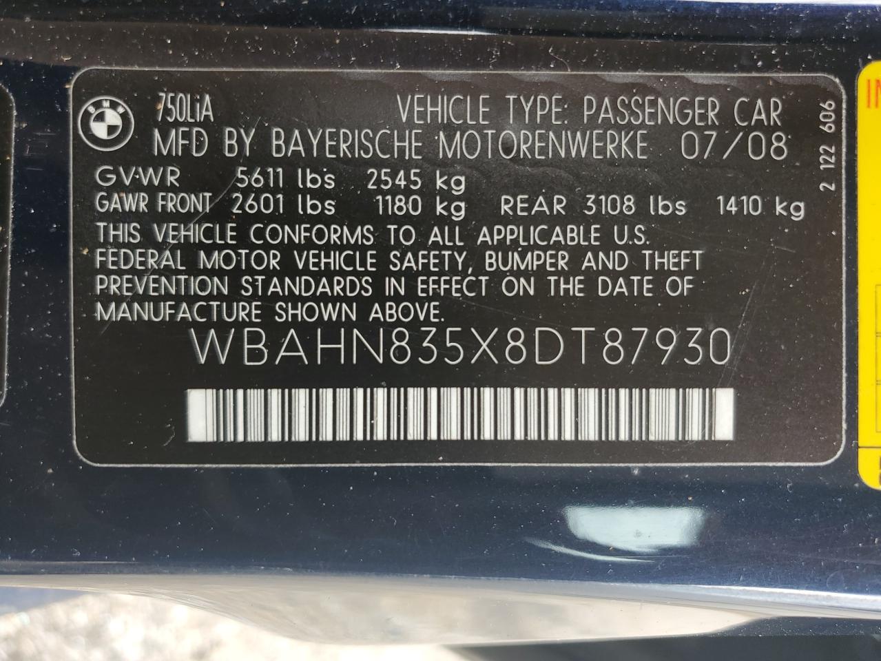 WBAHN835X8DT87930 2008 BMW 750 Li