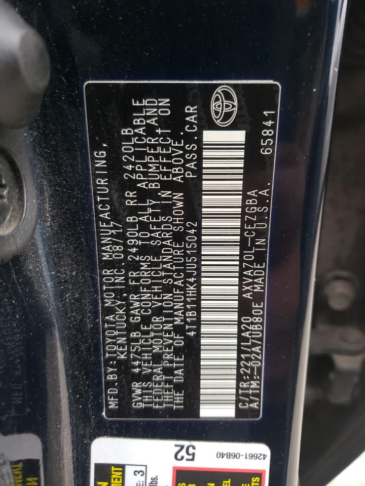 4T1B11HK4JU515042 2018 Toyota Camry L