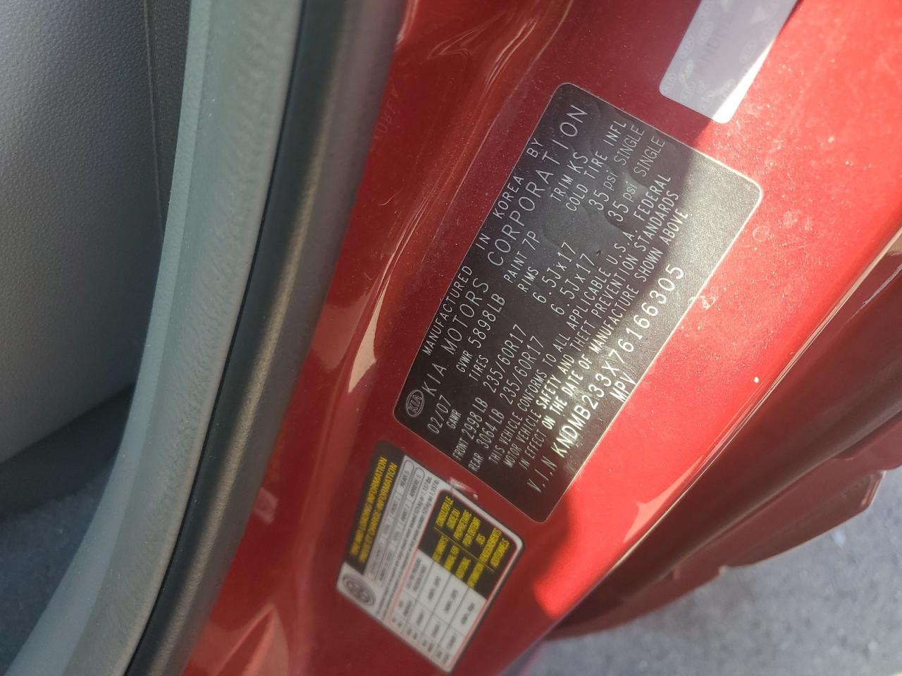 KNDMB233X76166305 2007 Kia Sedona Ex