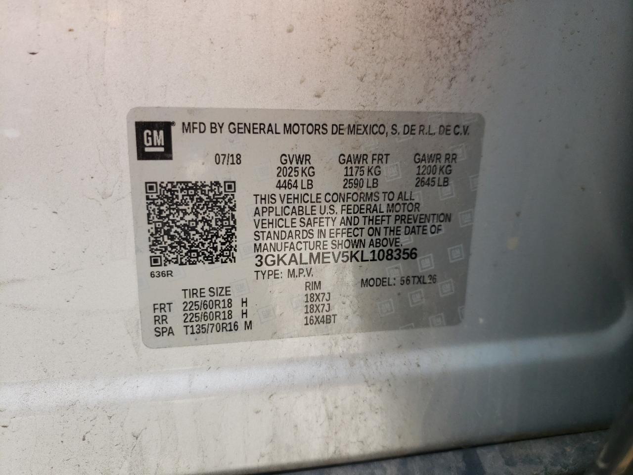 3GKALMEV5KL108356 2019 GMC Terrain Sle