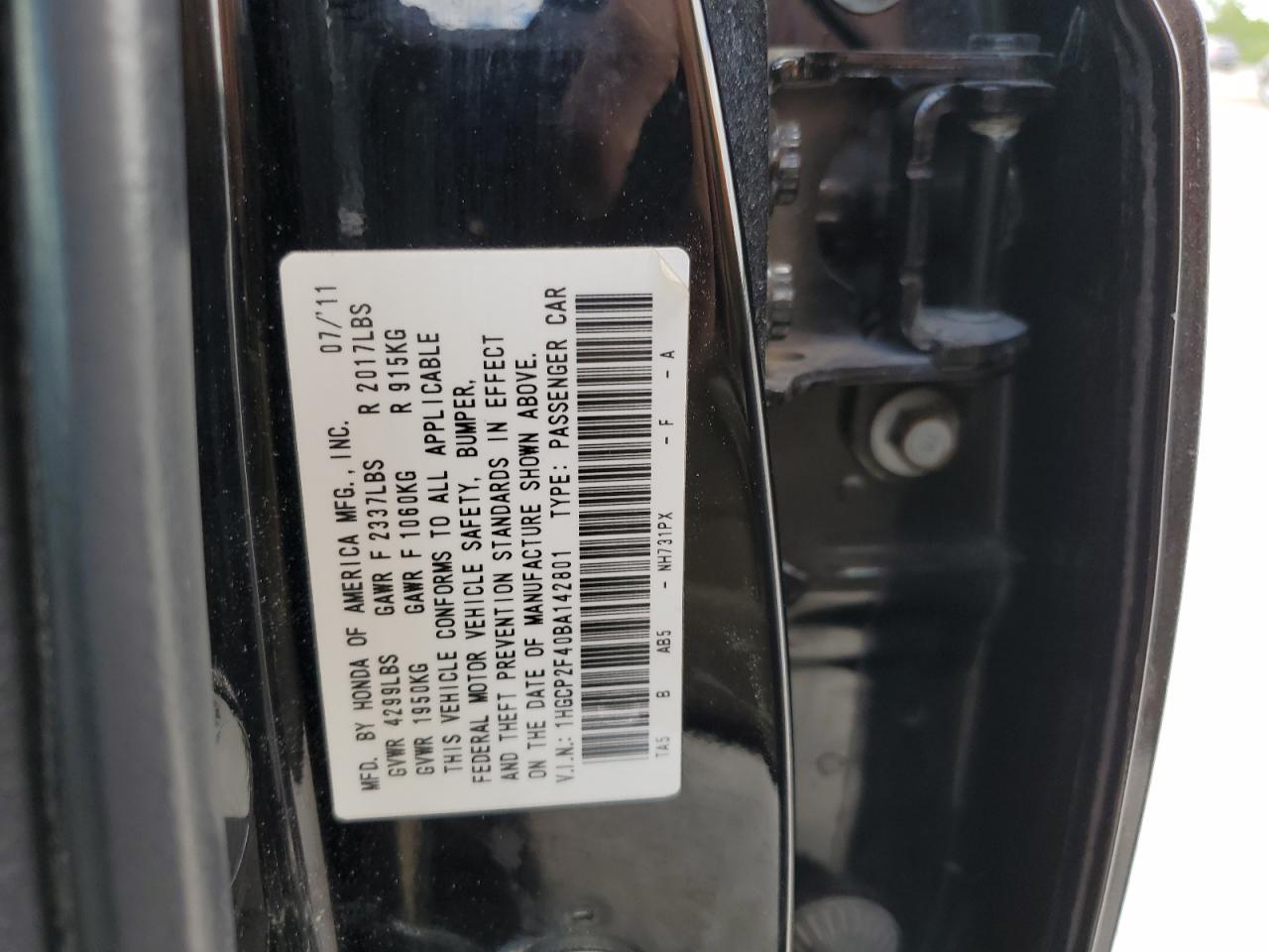 1HGCP2F40BA142801 2011 Honda Accord Lxp