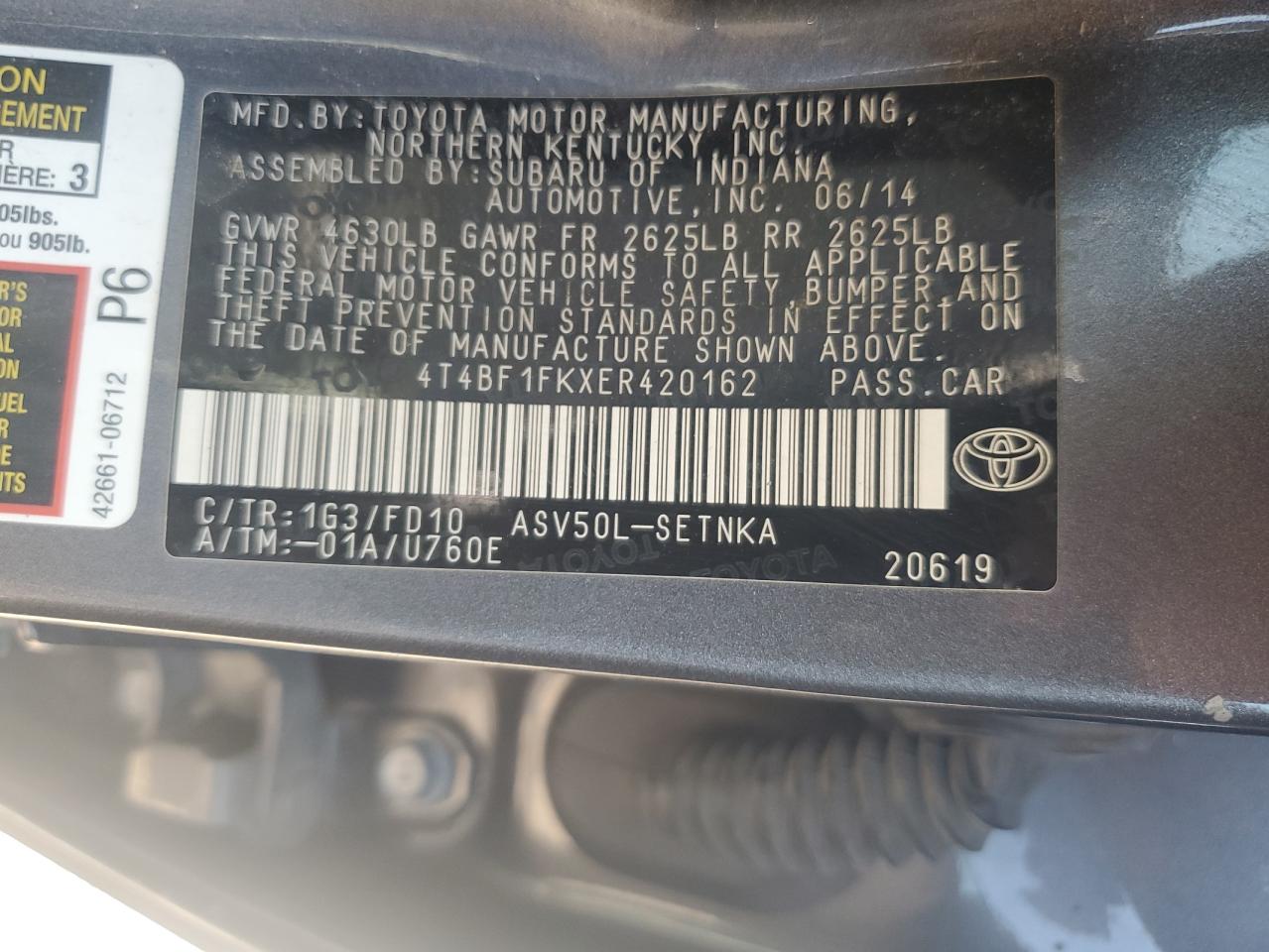 4T4BF1FKXER420162 2014 Toyota Camry L