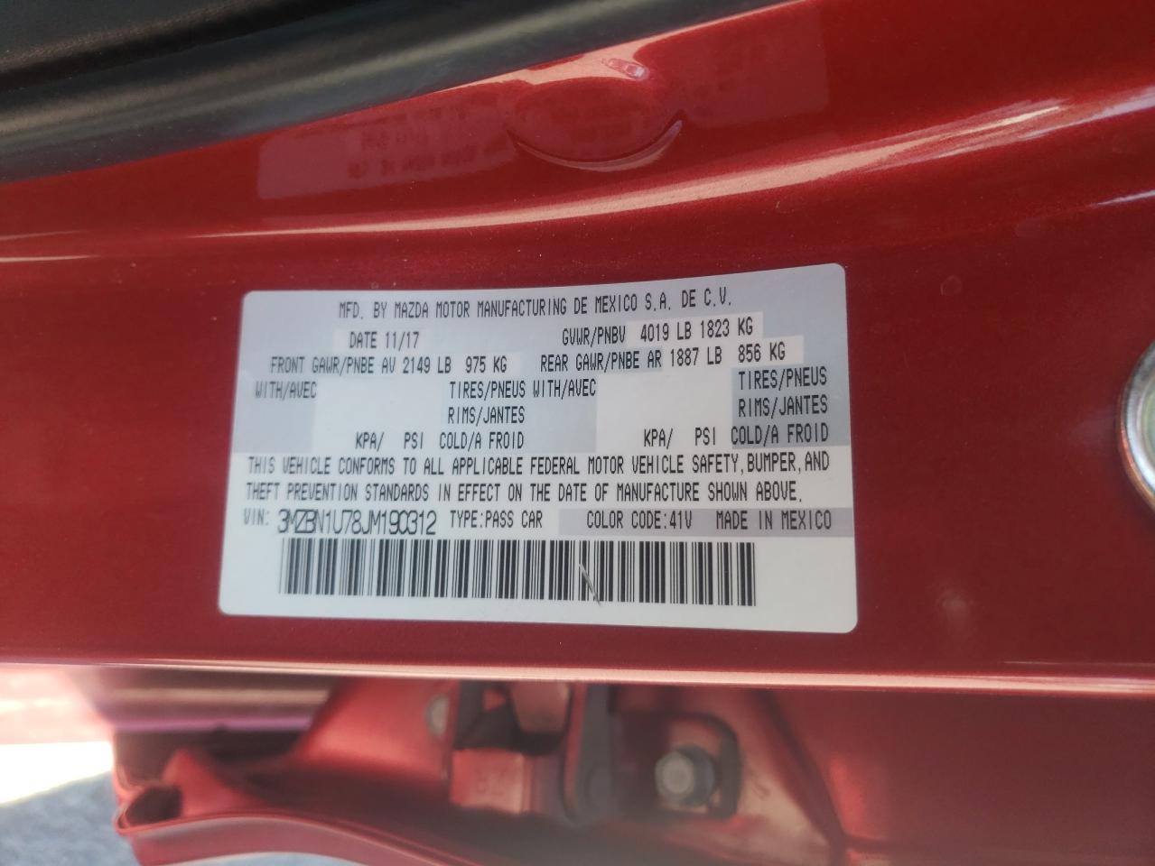 3MZBN1U78JM190312 2018 Mazda 3 Sport