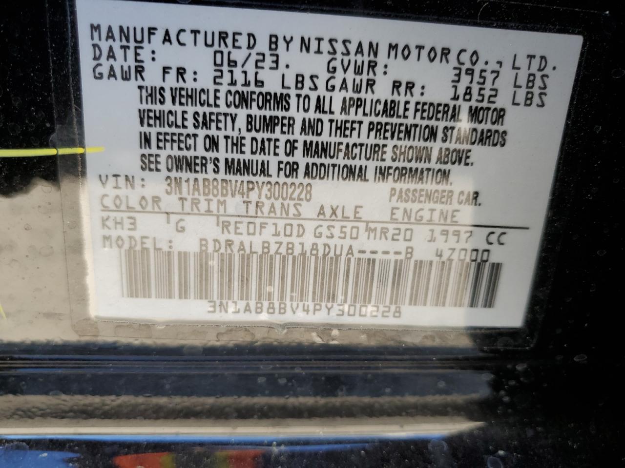 3N1AB8BV4PY300228 2023 Nissan Sentra S