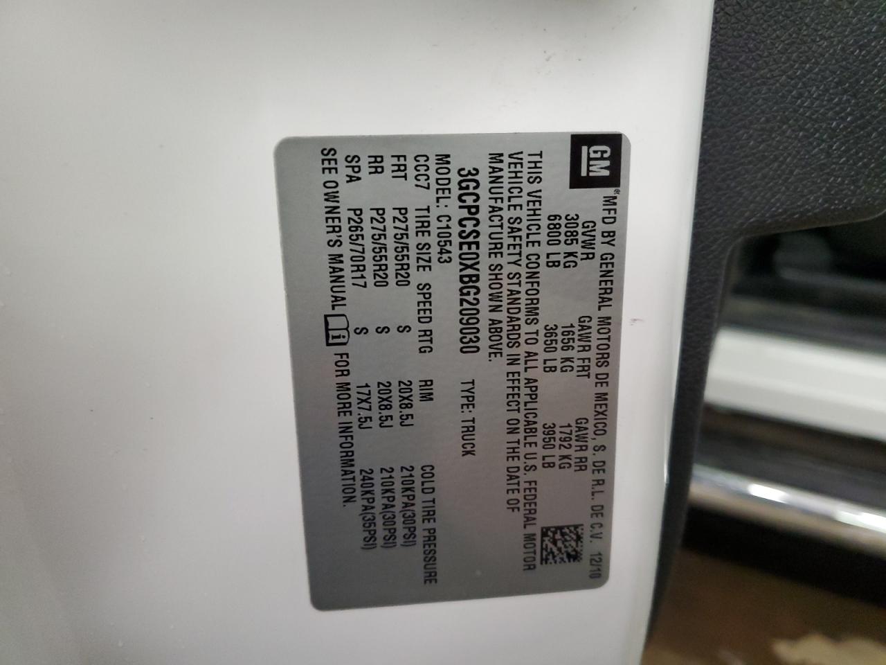 3GCPCSE0XBG209030 2011 Chevrolet Silverado C1500 Lt