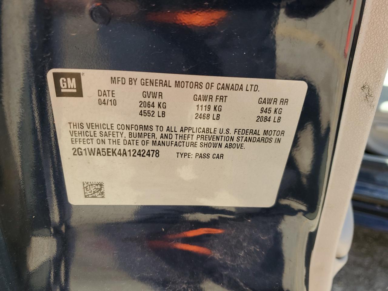 2G1WA5EK4A1242478 2010 Chevrolet Impala Ls