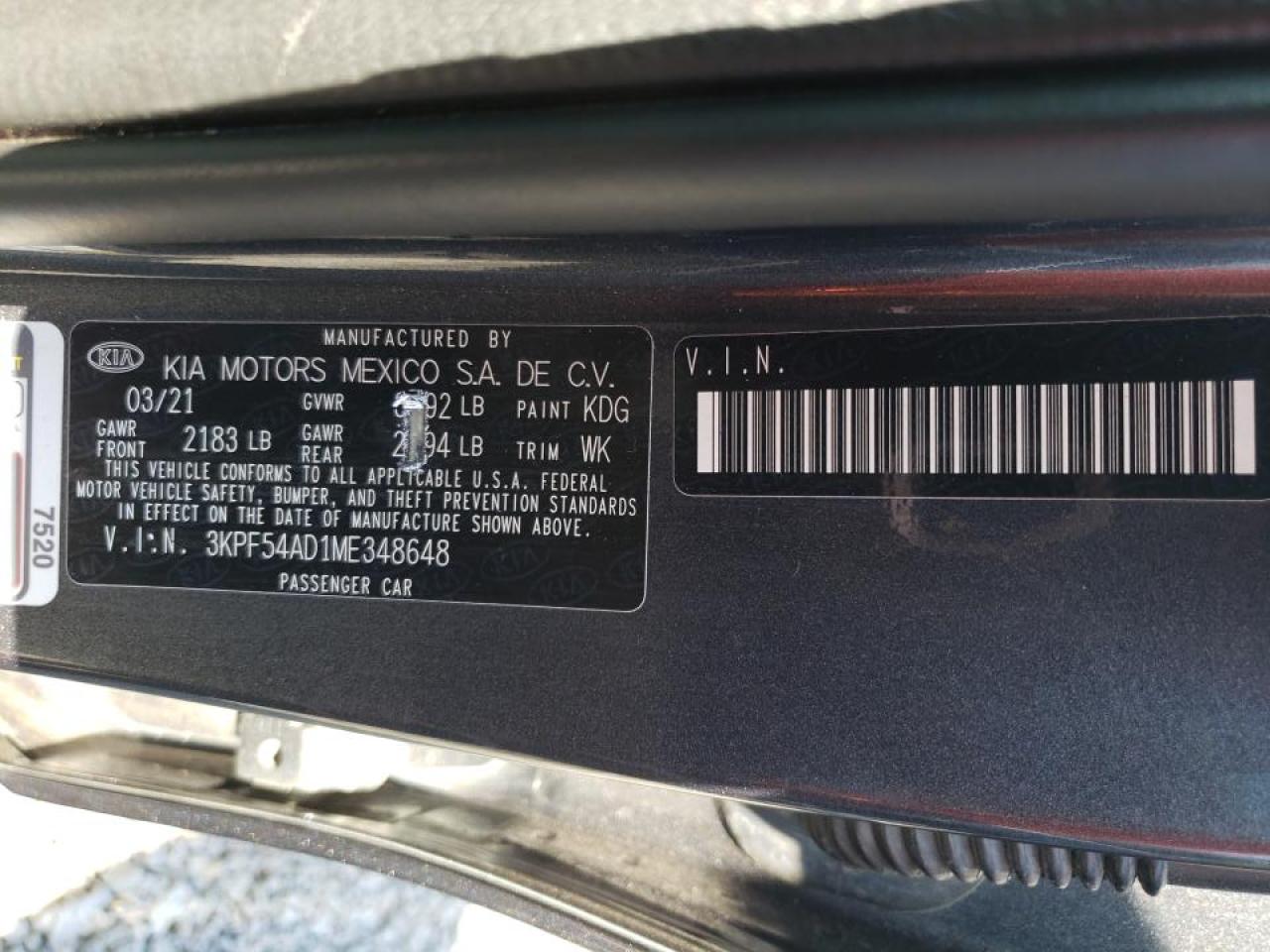 3KPF54AD1ME348648 2021 Kia Forte Ex