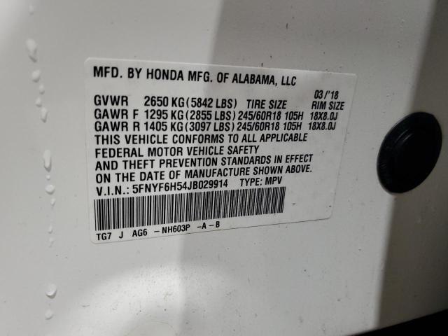 2018 Honda Pilot Exl VIN: 5FNYF6H54JB029914 Lot: 56812984
