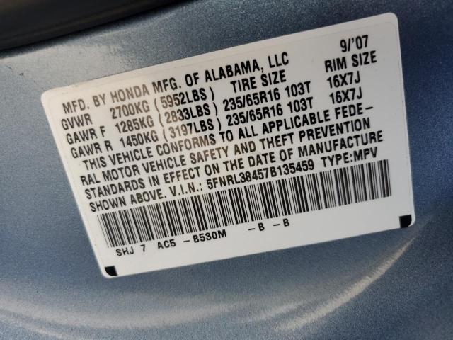 2007 Honda Odyssey Ex VIN: 5FNRL38457B135459 Lot: 55846814