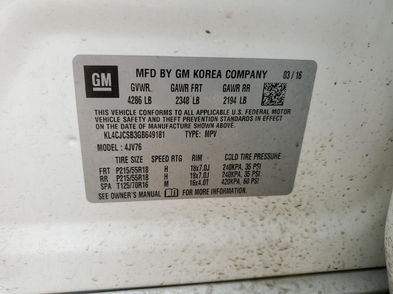 KL4CJCSB3GB649181 2016 Buick Encore