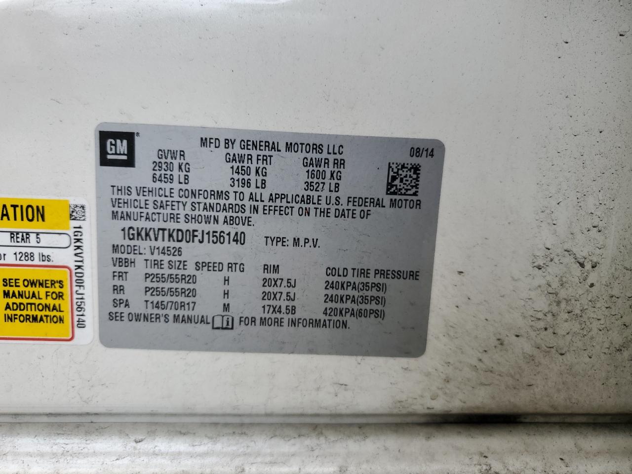 1GKKVTKD0FJ156140 2015 GMC Acadia Denali