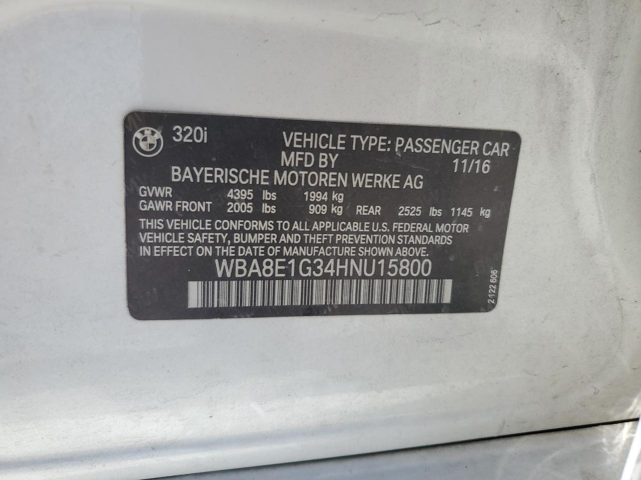 WBA8E1G34HNU15800 2017 BMW 320 I