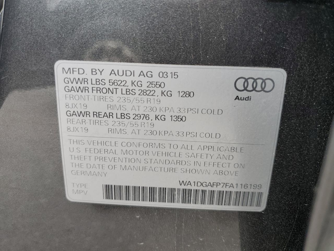 WA1DGAFP7FA116199 2015 Audi Q5 Premium Plus